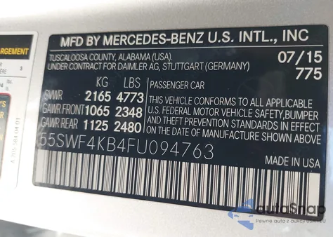 2015 Mercedes-Benz C 300 4Matic from USA, damaged, VIN 55SWF4KB4FU094763